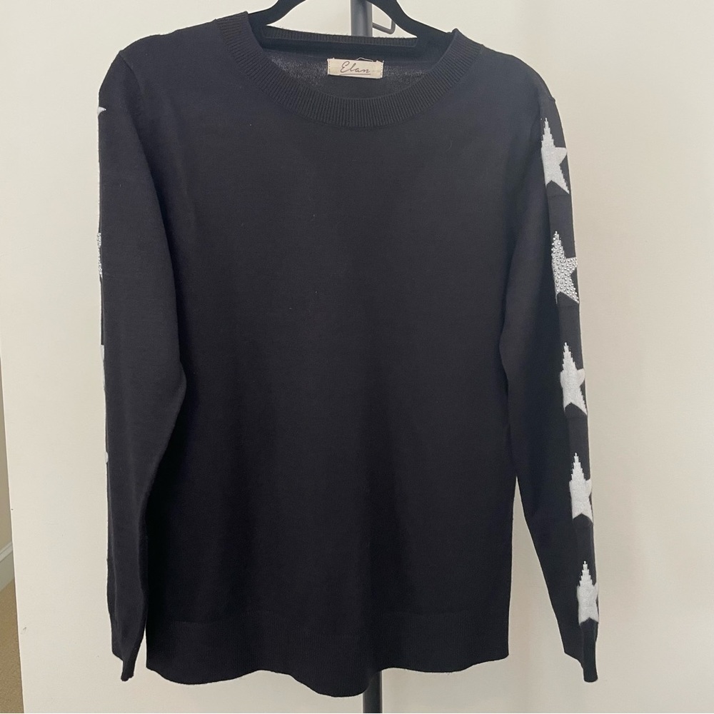 Elan lightweight black sweater with embellished sleeves